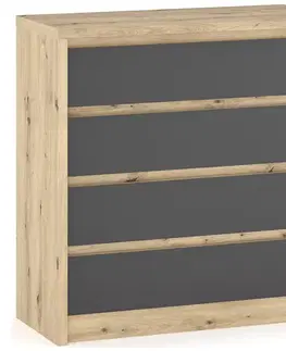 Komody NABBI Daicos CH-4DRWS zásuvková komoda dub artisan / sivá