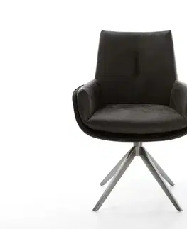 Jedálenské stoličky DELIFE Jedálenská stolička Clea-Flex mikrovlákno antracitová vintage krížová podstava široká grafitová 360° otočná s hojdacou funkciou