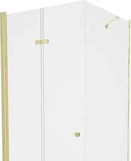 Vane MEXEN/S - Lima sprchový kút zalamovacie dvere 90 x 90, transparent, zlatý + Flat čierna vanička so sifónom 856-090-090-50-00-4070G