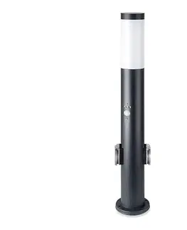 Záhradné lampy  Vonkajšia lampa so senzorom a 2 zásuvkami 1xE27/60W/230V IP44 60cm antracit 8976