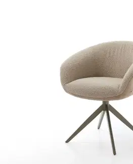 Jedálenské stoličky DELIFE Otočná jedálenská stolička Vinka-Flex s opierkami zmiešané materiály tmavobéžová krížová podstava široká titánová farba 360° otočná hojdacia funkcia vrecková pružina
