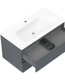 Kúpeľňový nábytok MEXEN/S - Orio kúpeľňová skrinka 90 cm s umývadlom Vela, 2 zásuvky, grafit mat/biela mat 91A10-09047-2-BFF66-W23M01