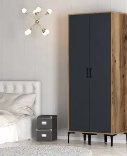 Šatňové skrine Šatníková skriňa Kumsal SS - Walnut, Anthracite