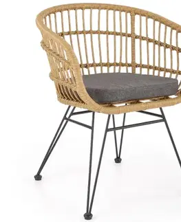 Kuchynské stoličky Stolička K456 Rattan/Tkanina/Kov Natural/Šedá