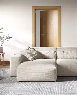 Rohové sedacie súpravy DELIFE Rohová pohovka Sirpio XL 270x170 cm manšester béžová variabilné ležadlo s taburetom