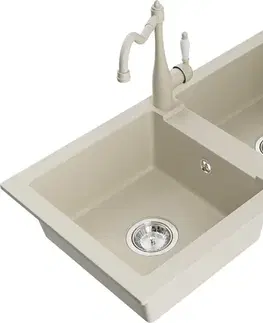 Kuchynské drezy MEXEN/S MEXEN/S - Mario granitový drez 2-bowl vrátane batérie Carla, béžová 6504-69-670700-69