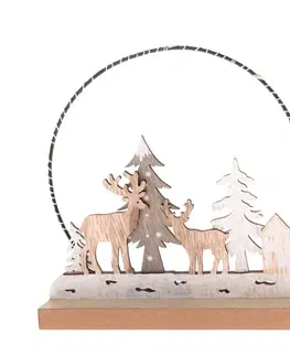 Vianočné dekorácie Drevená vianočná dekorácia s LED svetlom Deer forest, 16 x 16 x 6 cm
