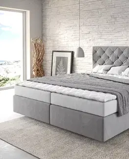 Postele Boxspring DELIFE Boxspring posteľ Dream-Great 180x200 cm mikrovlákno sivá s matracom a topperom