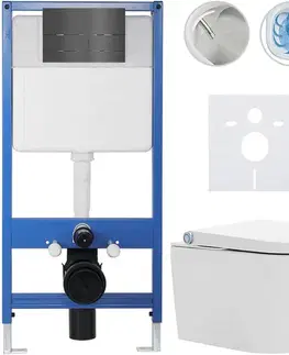 Záchody CERANO - Kompletní WC set Profi/Cronus Standard - bílá lesklá - WC tlačítko Line/Tmavě šedá - předstěnová instalace - 59,3x38,4  CER-287978