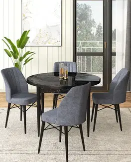 Jedálenské sety Dining Table & Chairs Set (5 Pieces) Rox - Black Marble, Fume