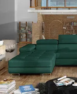 Sedacie súpravy NABBI Rossano U P rohová sedačka u s rozkladom tmavozelená