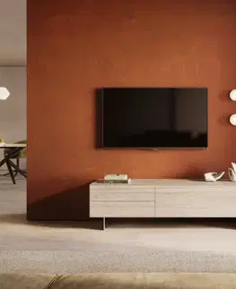 Televízne stolíky DELIFE TV stolík Cuor 180 cm keramika Laminam® Travertino Bianco krémovo biela 1 výklopné dvierka 2 zásuvky podstava závesná nerezová oceľ