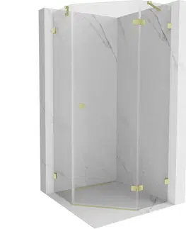 Sprchovacie kúty MEXEN/S - Lunar sprchovací kút päťboký krídlový pravá 90 x 90, transparent, zlato kartáčovaná 831-090P-090L-55-00-P