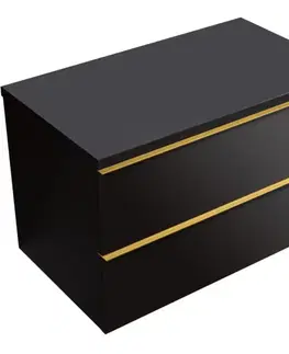 Kúpeľňový nábytok CERANO - Kúpeľňová skrinka Velora - čierna matná, úchytka zlatá + doska pod umývadlo Navira Pro - 36 mm - 80x56,6x46,5 CER-668597