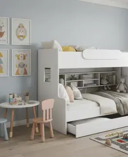 Detské postele ArtBed Detská poschodová posteľ SEGAN s roštom a úložným priestorom | biela 120 x 200 cm