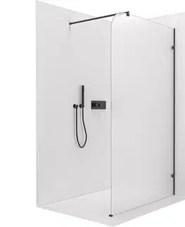 Sprchové dvere CERANO - Sprchová zástena Walk-in Orbis Round - Pravá - 8 mm - guľatá vzpera - čierna matná, mliečne sklo - 110x200 CER-999937