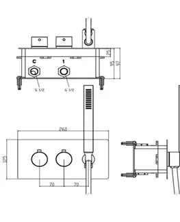 Kúpeľňové batérie SAPHO - RHAPSODY podomietková sprchová termostatická batéria vrátane ručnej sprchy, 2/3 výstupy, chróm 5508