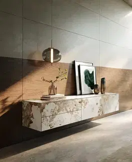 Televízne stolíky DELIFE TV stolík Cuor 180 cm keramika Minas Melange bielo-béžová 1 výklopné dvierka 2 zásuvky závesné