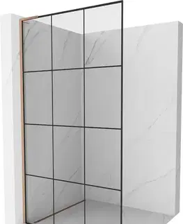 Sprchové dvere MEXEN/S - Kioto L Sprchová zástena WALK-IN 100 x 200, čierny vzor, meď kartáčovaná 800-100-103-65-77