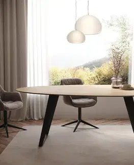 Jedálenské stoly DELIFE Jedálenský stôl Edge oválny 220x120 cm keramika Laminam® sabbia dubová farba kov šikmý čierna