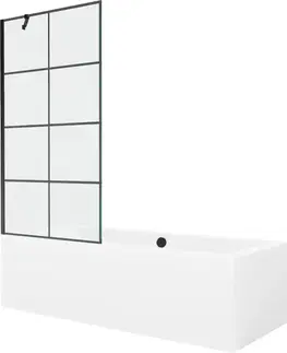 Sprchové dvere MEXEN/S - Cube obdĺžniková vaňa 170 x 80 cm s panelom + vaňová zástena 90, čierna vzor 550517080X9509007077