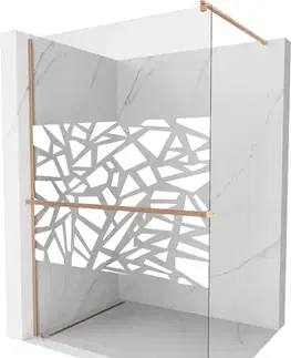 Sprchové dvere MEXEN/S - Kioto+ Sprchová zástena s poličkou WALK-IN 100 x 200, biela vzor, meď kartáčovaná 800-100-121-65-85