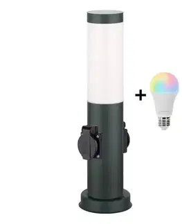 LED osvetlenie Brilagi - LED RGBW vonkajšie svietidlo so 2 zásuvkami 1xE27/12W/230V 40 cm IP44 antracit BG3942+AI0819