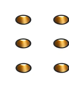 Zapustené svietidlá Sada 6 moderných zapustených bodových svietidiel čiernych so zlatom GU10 35mm IP44 - Dept