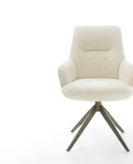 Jedálenské stoličky DELIFE Jedálenská stolička Zelia-Flex s opierkami barančekový potah béžová krížová podstava široká titánová farba 360° otočná hojdacia funkcia vrecková pružina
