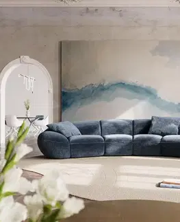 Veľké pohovky DELIFE Veľká pohovka Lunna 360x175 cm šenilka modrá 2 vankúše