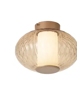 Stropné osvetlenie Design Ceiling Lamp Brass 28cm with Amber Glass Incl. LED 3-Step Dimmable - Margherite