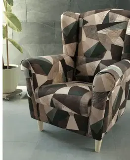 Kreslá KONDELA Charlot kreslo (ušiak) hnedozelený vzor