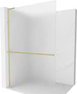 Sprchové dvere MEXEN/S - Kioto+ L Sprchová zástena WALK-IN s poličkou a držiakom uterákov 100 x 200, dekor, zlatá kartáčovaná 800-100-123-55-30