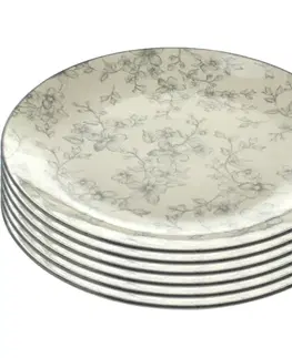 Taniere Súprava 6 plytkých tanierov Nežné kvety 26 cm, sivá