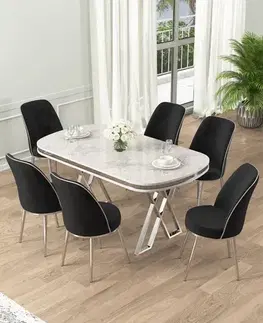 Jedálenské sety Dining Table & Chairs Set (7 Pieces) Lai - White, Chrome, Black