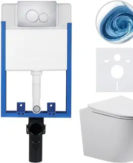 Záchody CERANO - Kompletný WC set Profi/Cesso - biela matná - WC tlačidlo Duo/Chróm - na zamurovanie - 49x36 CER-8050BD84344