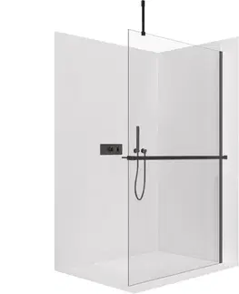 Držadlá k vani CERANO - Sprchová zástěna Walk-in Onyx Top Cube L/P - 10 mm - hranatá vzpěra + polička/držák na ručníky - černá matná, transparentní sklo - 130x200  CER-8050BD8463