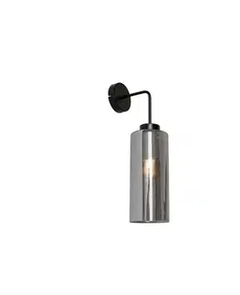 Nástenné osvetlenie Art Deco nástenná lampa čierna s dymovým sklom - Laura