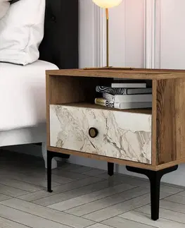 Nočné stolíky Nočný stolík Lizbon 531 - Walnut, White