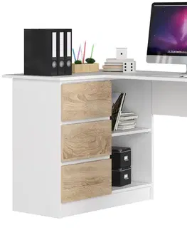Písacie stoly Moderný písací stôl HERRA124L, biely / dub Sonoma