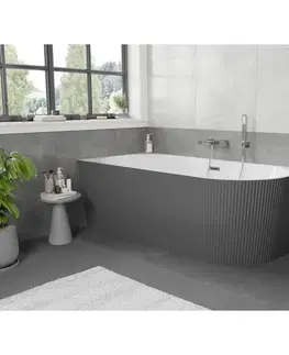 Vane MEXEN/S - Silo voľne stojaca rohová vaňa ľavá reliéf 150 x 75, biela/sivá, sifón a prepad chróm 52891507562L-01