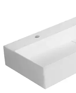 Umývadlá SAPHO - CUBIS umývadlo, liatý mramor, 100x40cm, dva otvory pre batériu, biela CU100-2
