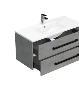 Kúpeľňový nábytok Kúpeľňová skrinka s čiernou úchytkou a umývadlom SAT Cube Way 100x53x46 cm betón mat CUBE46C1002BEMOD CUBE46C1002BEMOD