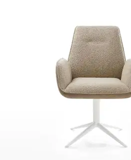 Jedálenské stoličky DELIFE Otočná jedálenská stolička Zoa-Flex zmiešané materiály tmavobéžová podstava biela otočný o 360° hojdacia funkcia vrecková pružina