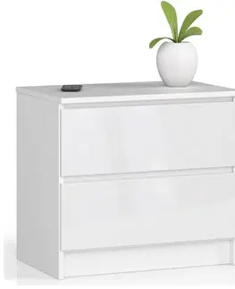 Nočné stolíky Dizajnový nočný stolík KARIN60, biely / biely lesk