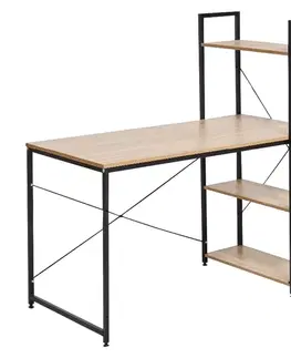 Písacie a pracovné stoly KONDELA Veina písací stôl s regálom dub / čierna
