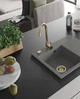 Kuchynské drezy MEXEN/S MEXEN/S - Ben granitový drez 1 s odkvapkávačom ľavý 600 x 500 mm, sivý, sifón zlatá 6522605000-71-G