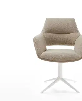 Jedálenské stoličky DELIFE Otočná jedálenská stolička Yago-Flex s opierkami zmiešané materiály tmavobéžová podstava biela otočná o 360° hojdacia funkcia vrecková pružina