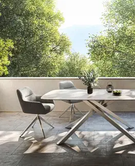 Záhradné stoly DELIFE Záhradný jedálenský stôl Edge zaoblený 200x100 cm keramika Laminam® Travertino Bianco krémovo biela krížová podstava obdĺžnik nerezová oceľ