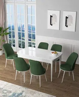Jedálenské sety Extendable Dining Table & Chairs Set (7 Pieces) Zen - White, Khaki